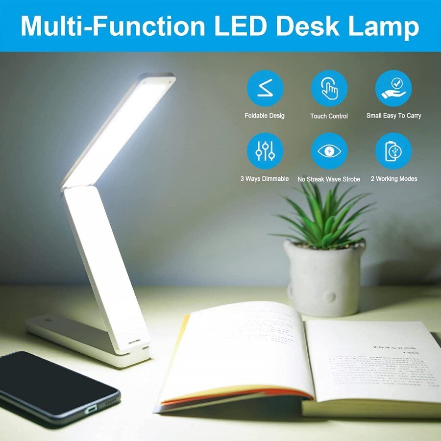 Battery powered LED lamp light - Foldable desk lamp - White - | Fashiongirl