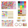 The Fashiongirl Clay Beads / Heishi Beads Fimo Kit - KREA DIY Jewellery Kit includes 4500 assorted colorful beads, charms, letter beads, elastic string, clasps, and two pre-made bracelets neatly arranged in compartments.