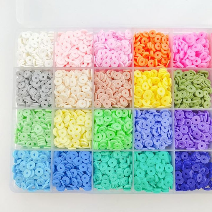 The Fashiongirl Clay Beads / Heishi Beads Merkki Kit - KREA DIY Jewellery Kit includes 7000 colourful beads in 18 compartment organizer, with pink, orange, yellow, green, blue and more—ideal for jewellery making kits.