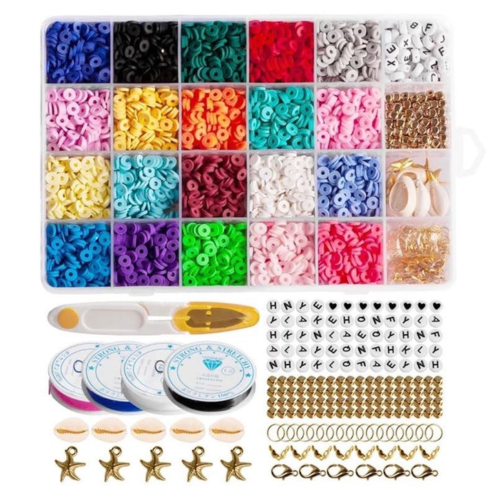 Fashiongirl’s Clay Beads - KREA DIY Jewellery Set includes bright acrylic beads, rubber bands, clasps, and scissors in a 24-compartment box organizer—perfect for creating custom jewelry.
