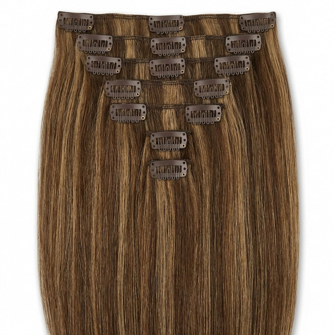 Clip In Extensions 4/27 Brown/ Medium Blonde Mix - Clip in Extensions - Fashiongirl
