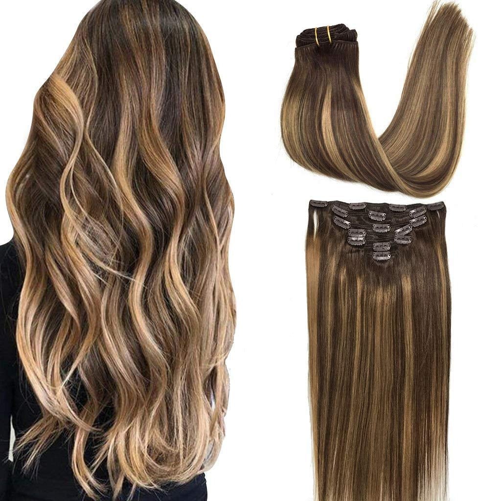 Clip In Extensions 4/27 Brown/ Medium Blonde Mix - Clip in Extensions - Fashiongirl