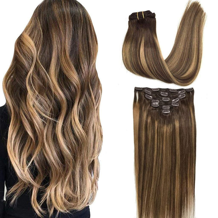 Clip In Extensions 4/27 Brown/ Medium Blonde Mix - Clip in Extensions - Fashiongirl