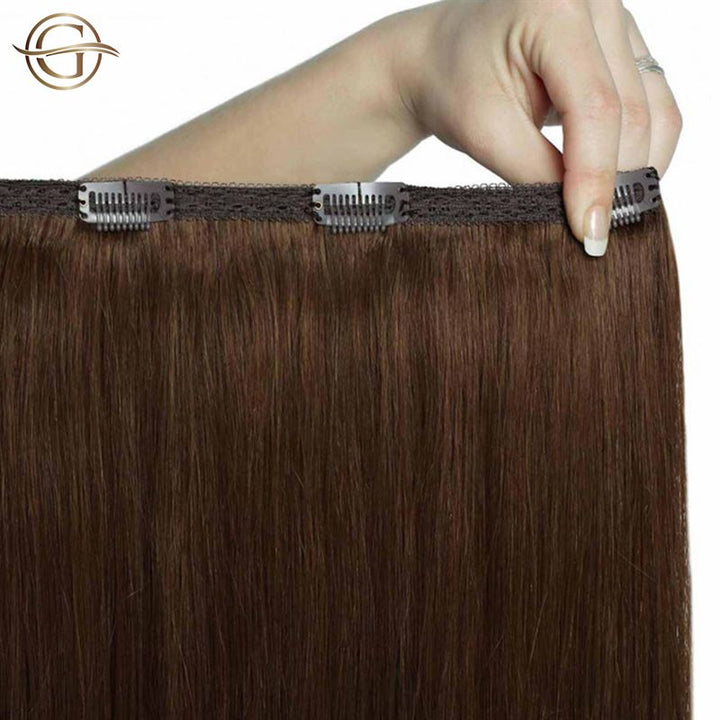 Clip on hair extensions #12 Light brown - 7 sets - 50 cm | Gold24 - | Fashiongirl
