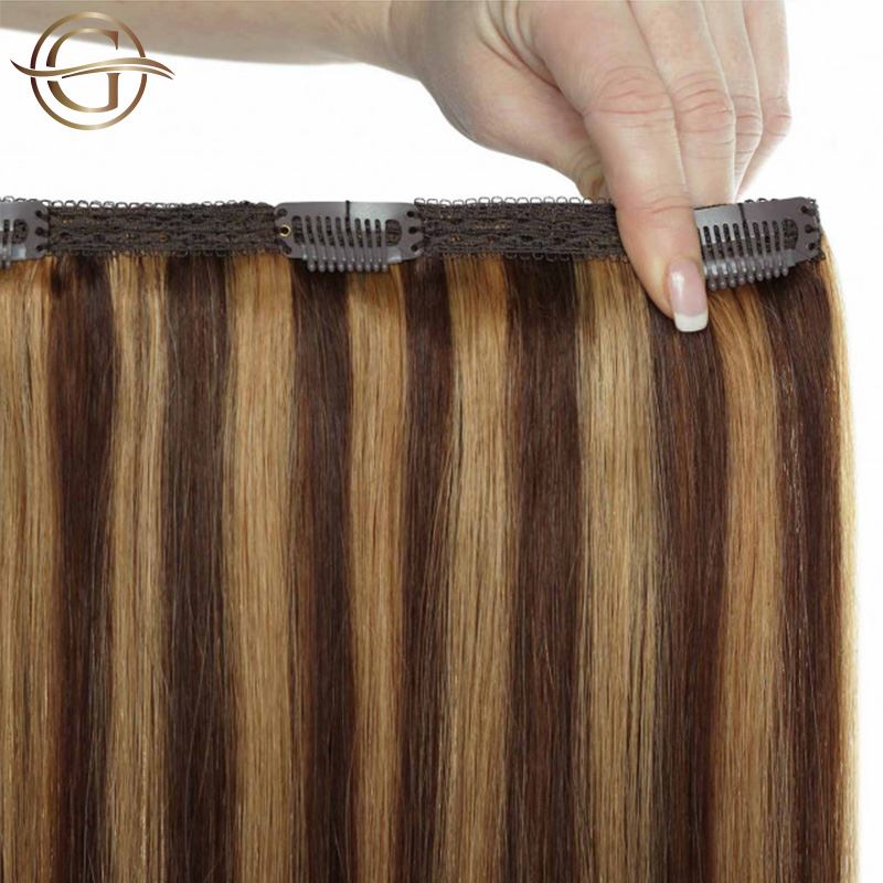 Clip on hair extensions #4/27 Brown/Blonde Mix - 7 sets - 60 cm | Gold24 - | Fashiongirl