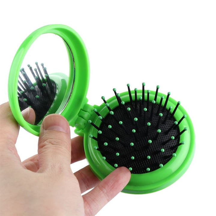 Compact makeup mirror with brush - green - | Fashiongirl