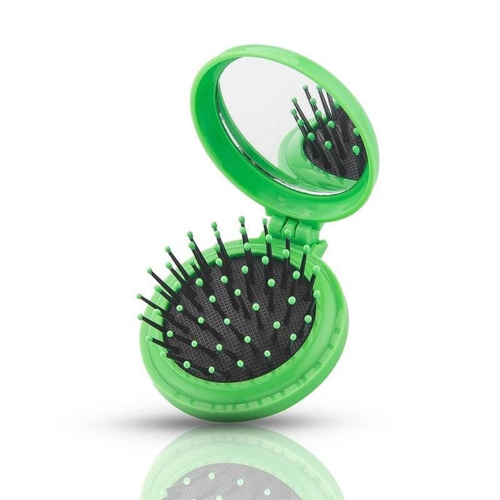 Compact makeup mirror with brush - green - | Fashiongirl