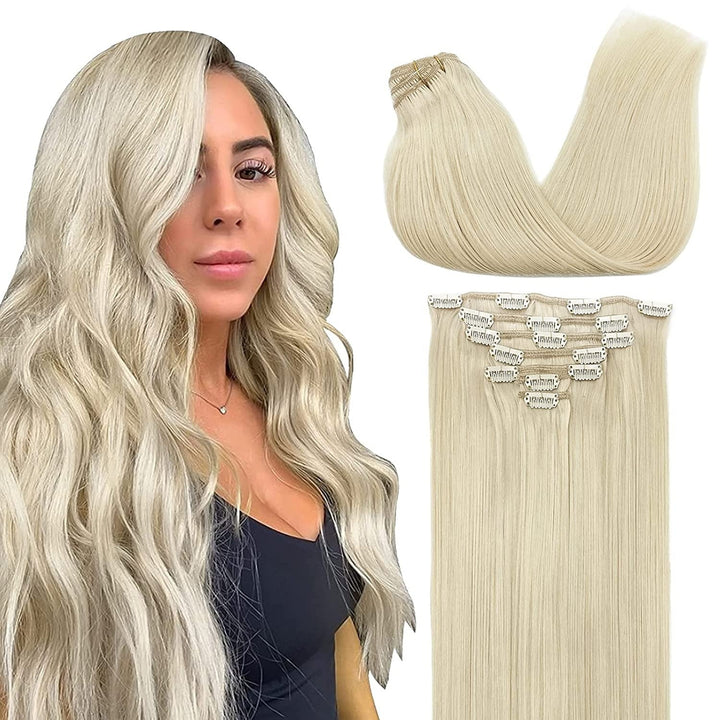 Fashiongirl Clip On Extensions - 65 cm - 60 Platinum Blonde (100g) - Hair Extensions - Fashiongirl