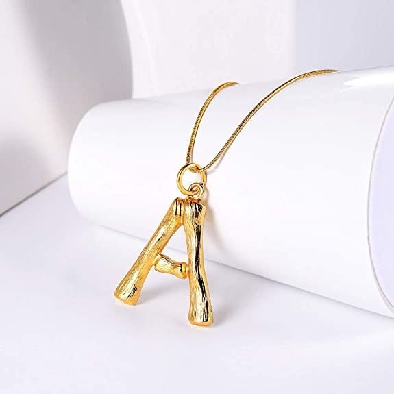 Gold Bamboo Alphabet / Letter Necklace - A - | Fashiongirl