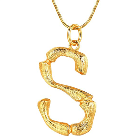 Gold Bamboo Alphabet / Letter Necklace - S - | Fashiongirl