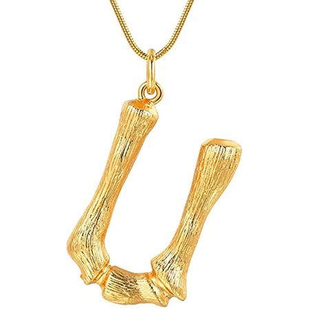 Gold Bamboo Alphabet / Letter Necklace - U - | Fashiongirl