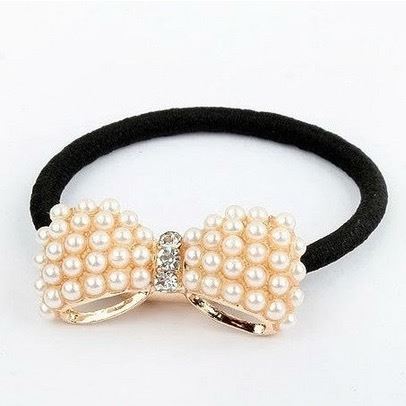 Hair elastic Bow with pearls - Hair Accessories | Fashiongirl
