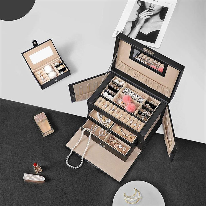 Luna XL Leather jewellery box with 20 compartments - Black - Jewelry Box