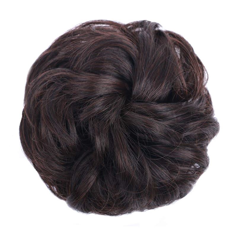 Messy Bun Hair Elastic with Curly Artificial Hair - #2/33 Dark Brown &amp; Dark Reddish Brown Mix - Hair Accessories |