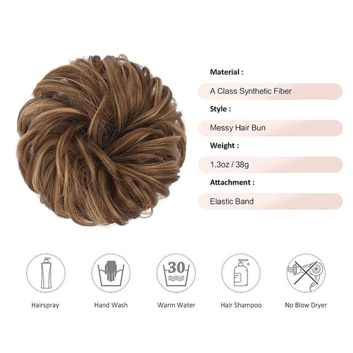 Messy Bun Hair elastic with curly artificial hair - 6AH27 Ash Brown and Golden Brown - Hair Accessories | Fashiongirl
