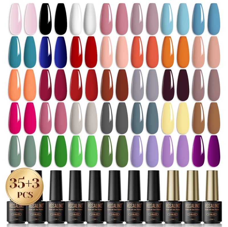 ROSALIND 38 - Piece Gel Nail Polish Set with 35 Colours + Base Coat &amp; Top Coats (38 x 5 ml) - | Fashiongirl