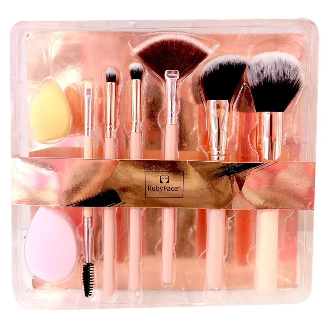 RubyFace Essential Makeup Brush Set - 7 brushes and 2 sponges - | Fashiongirl