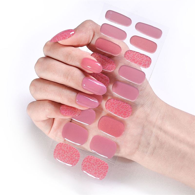 Semi Cured Gel Nail Stickers / Self - adhesive nail polish - Pink Leopard (JK - 224) - | Fashiongirl