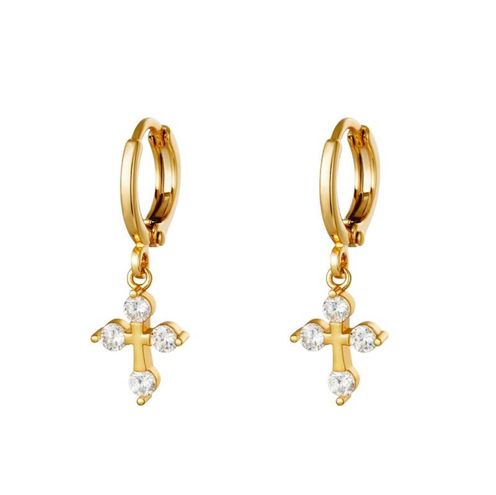 SOHO Gold Plated Gold Cross Hoop Earrings - | Fashiongirl