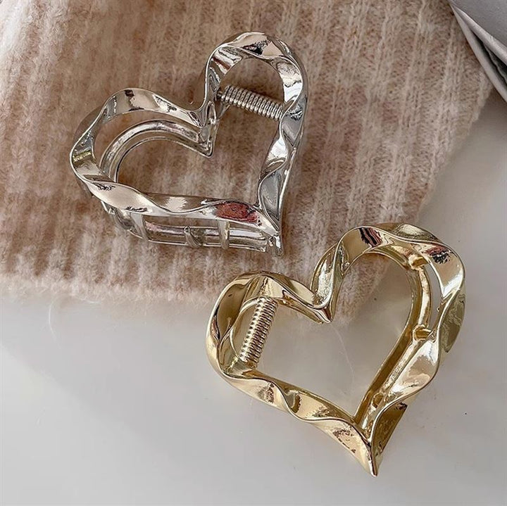 SOHO Heart Metal Hair Claw - Silver - Hair Accessories