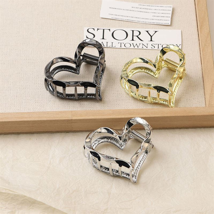 SOHO Heart Metal Hair Claw - Silver - Hair Accessories