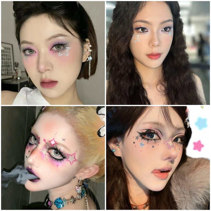 SOHO Hearts &amp; Stars Self Adhesive Facial Rhinestones for face, makeup, nails, body, crafts - Silver - | Fashiongirl