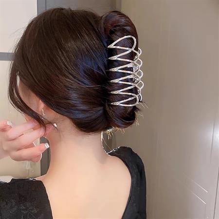 SOHO Olive Metal Hair Claw - Silver - Hair Accessories