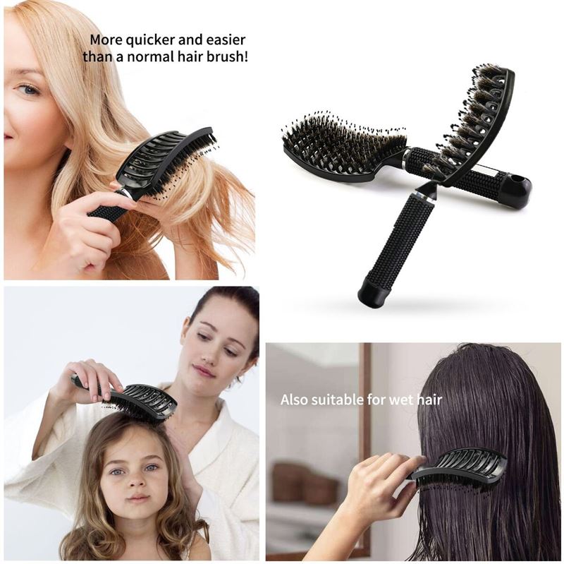TBC Detangling Hair Brush with Boar Hair - Black - Hair Styling tool