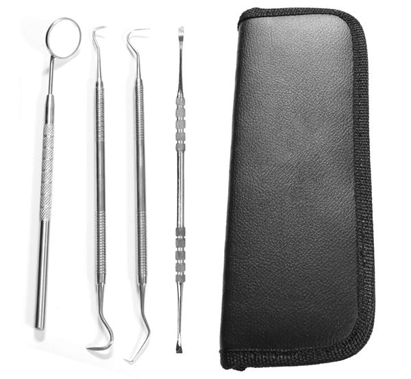 Tooth cleaning set 4 pieces for Dental Hygiene - 1 mouth mirror, 2x Curette tooth cleaner, 1 scraper - | Fashiongirl