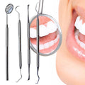Tooth cleaning set 4 pieces for Dental Hygiene - 1 mouth mirror, 2x Curette tooth cleaner, 1 scraper - | Fashiongirl