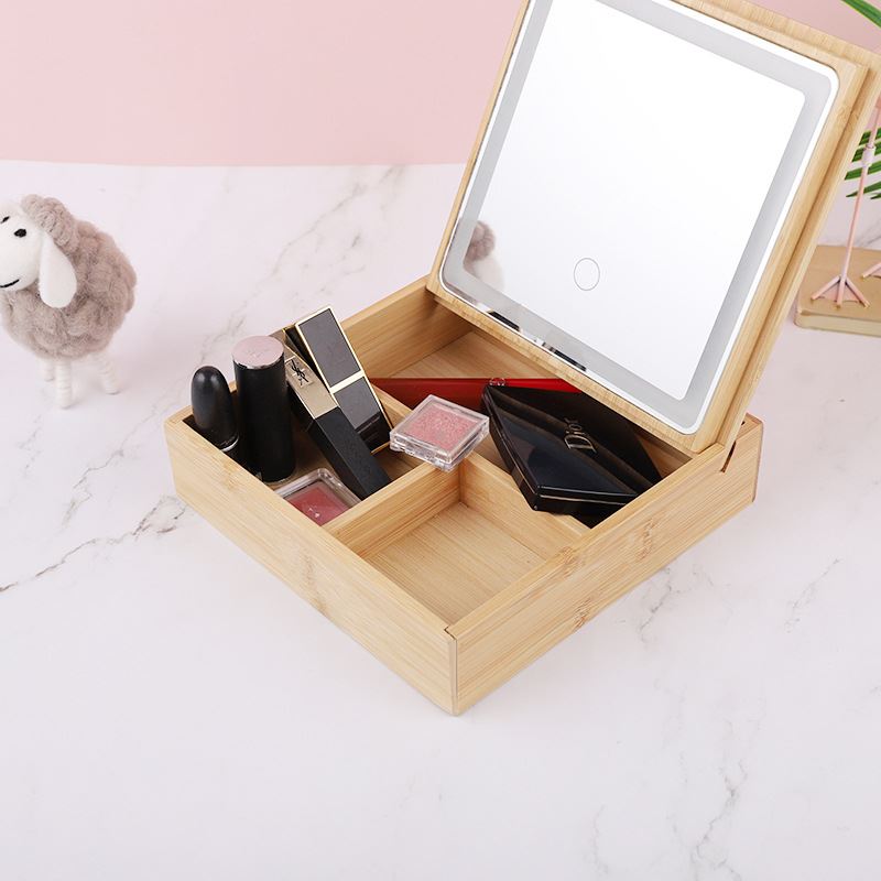 UNIQ 2 - in - 1 LED mirror jewellery box / organiser - Beautiful bamboo box for makeup and jewellery - | Fashiongirl