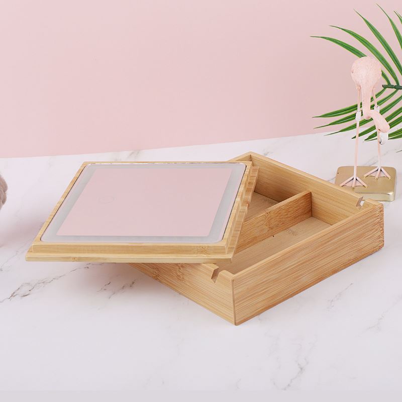 UNIQ 2 - in - 1 LED mirror jewellery box / organiser - Beautiful bamboo box for makeup and jewellery - | Fashiongirl