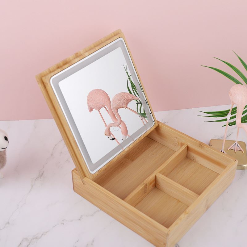 UNIQ 2 - in - 1 LED mirror jewellery box / organiser - Beautiful bamboo box for makeup and jewellery - | Fashiongirl