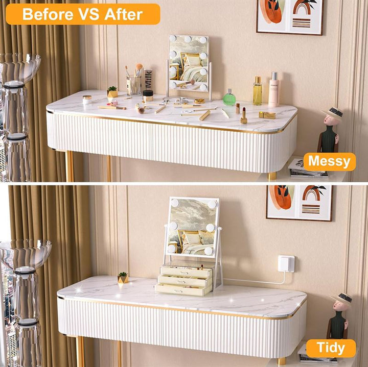 UNIQ Glasgow Vanity Makeup Mirror with 6 LED Bulbs and 3 Jewellery Storage Drawers - | Fashiongirl