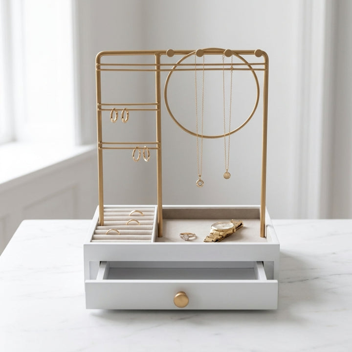 UNIQ Gold Jewelry Stand with Drawer (29 cm) - Earring & Necklace Organizer - Uncategorized - UNIQ