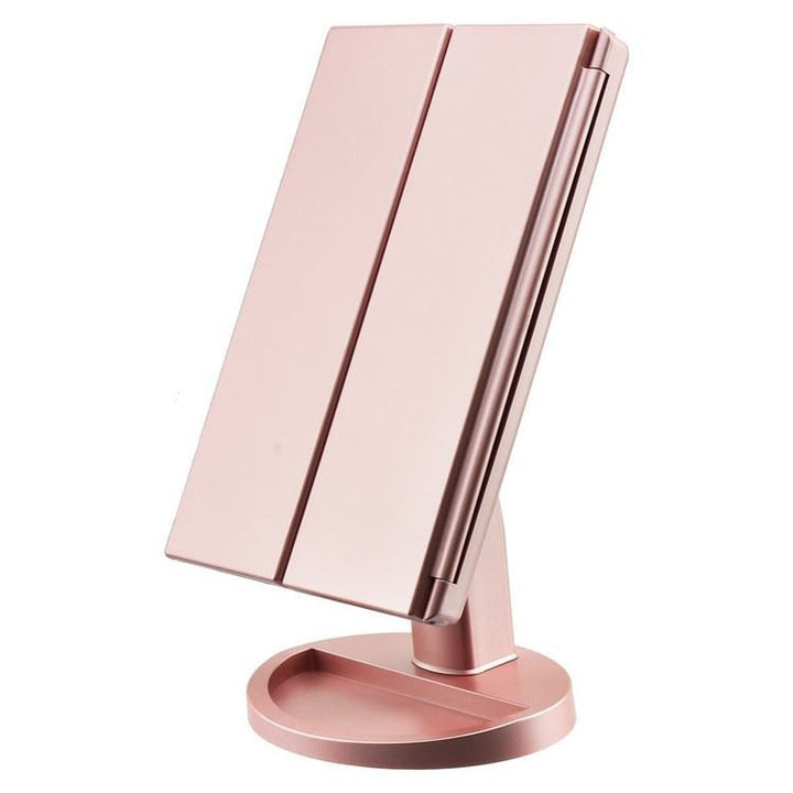 UNIQ Hollywood Makeup Mirror Trifold mirror with LED light, RoseGold - | Fashiongirl