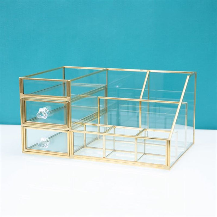 UNIQ Makeup Organiser with two drawers - Gold - | Fashiongirl