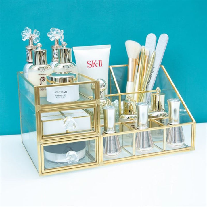 UNIQ Makeup Organiser with two drawers - Gold - | Fashiongirl