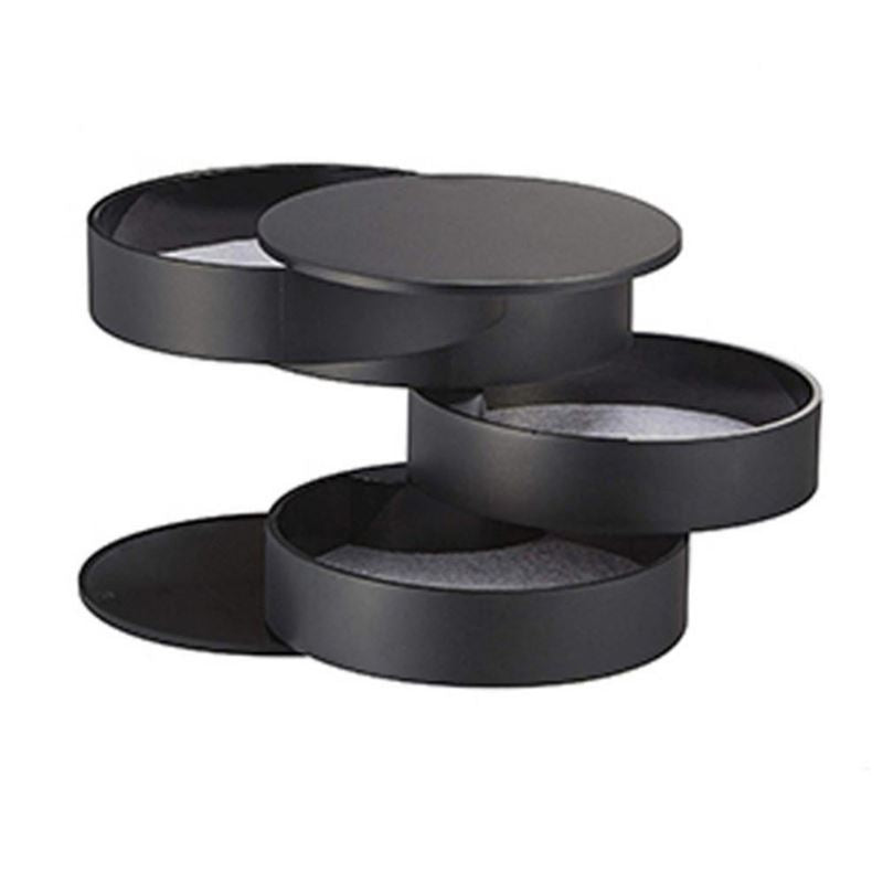 UNIQ Rotatable round jewellery box / organiser with 4 compartments - Black - Jewelry Box