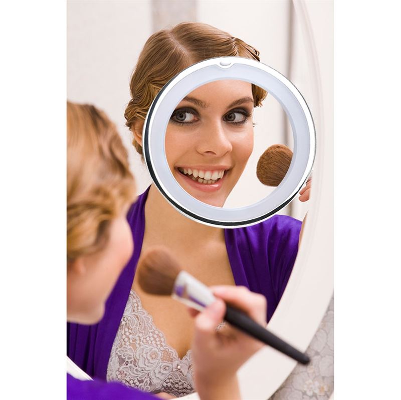 UNIQ Round Mirror with LED Light and Suction Cup x10 Magnifying Mirror - Black - | Fashiongirl