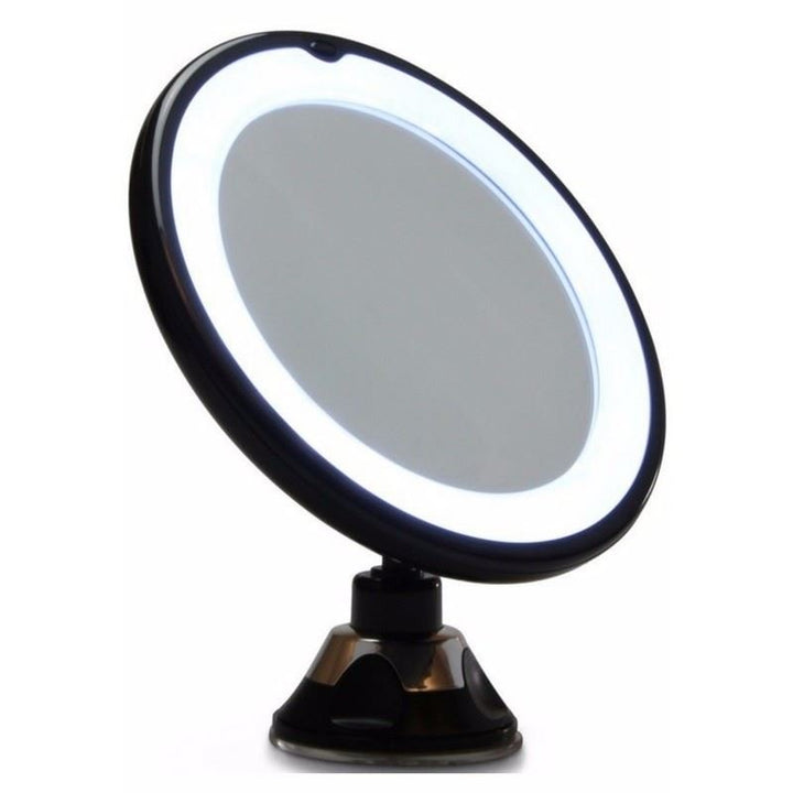 UNIQ Round Mirror with LED Light and Suction Cup x10 Magnifying Mirror - Black - | Fashiongirl