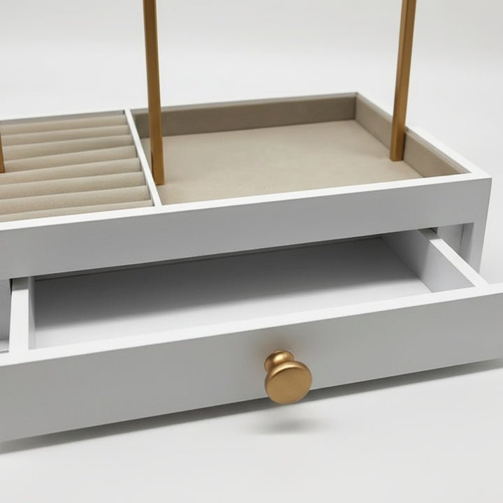 UNIQ Gold Jewelry Stand with Drawer (29 cm) - Earring & Necklace Organizer