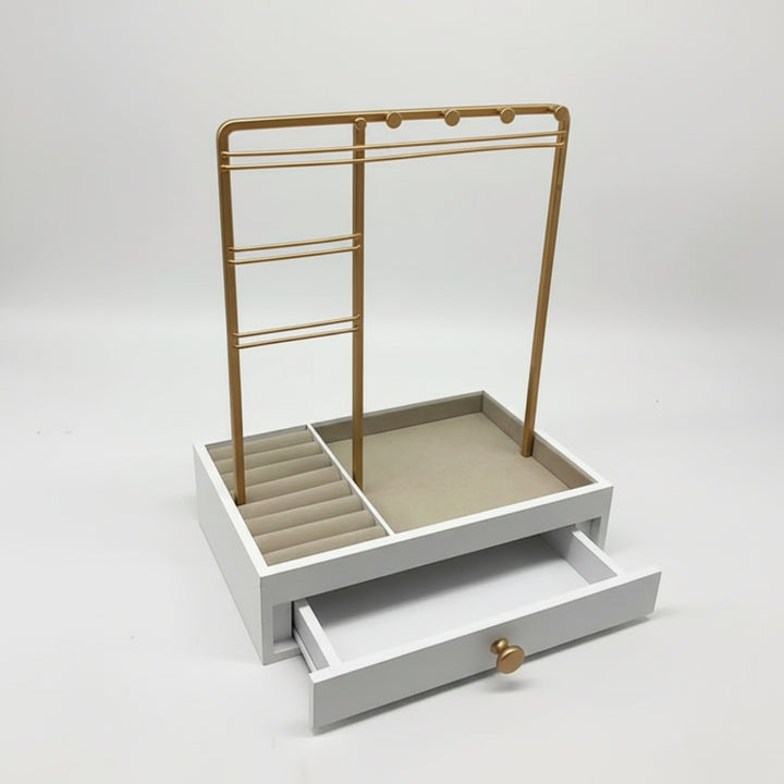 UNIQ Gold Jewelry Stand with Drawer (29 cm) - Earring & Necklace Organizer
