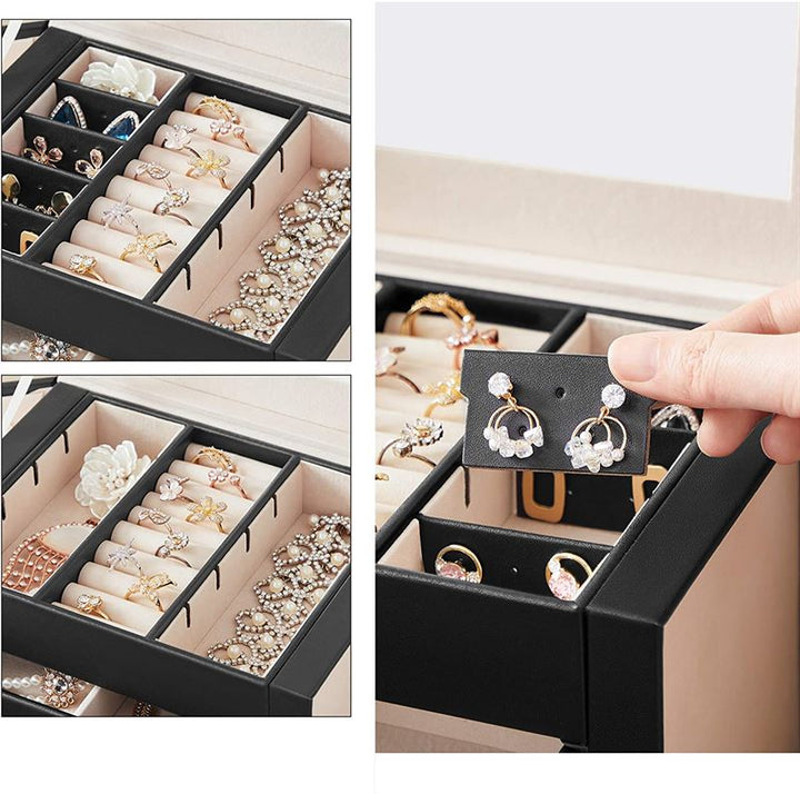 UNIQ XL Leather jewellery box with 20 compartments and lock - Black - Jewelry Box